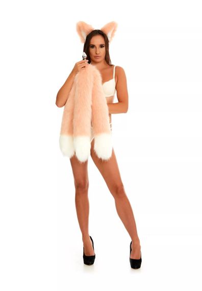 Анальний потрійний хутряний хвіст без пробки, Персиковий з білим кінчиком, OKOVA 60 см. sexstyle | Зображення 3