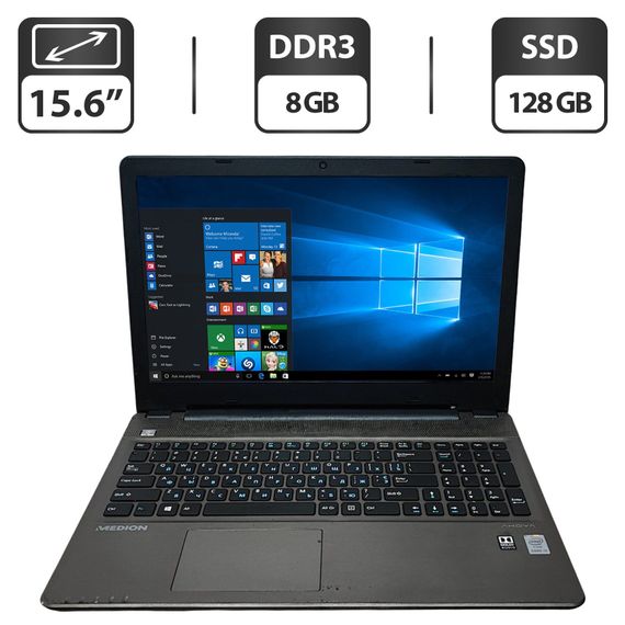 Ноутбук Б-класс Medion Akoya E6415 / 15.6" (1366x768) TN / Intel Core i3-5005U (2 (4) ядра по 2.0 GHz) / 8 GB DDR3 / 128 GB SSD / Intel HD Graphics 5500 / WebCam б/у