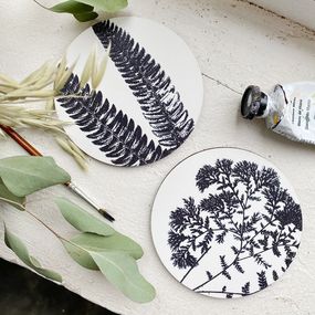 Подставки под горячее Coaster Чорно-біле листя (пробка) 10 см