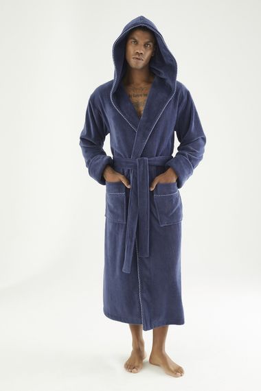Чоловічий велюровий халат Nusa 7230 з капюшоном, синій, 3XL | Зображення 2