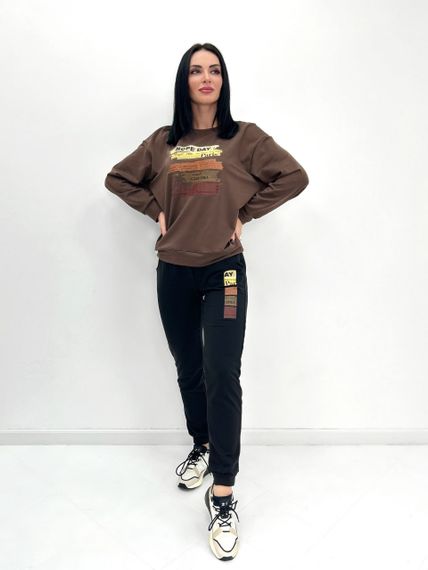 Женский спортивный костюм штаны и свитшот GF07955 цвет коричнево-черный, размер 42/44 | Зображення 3