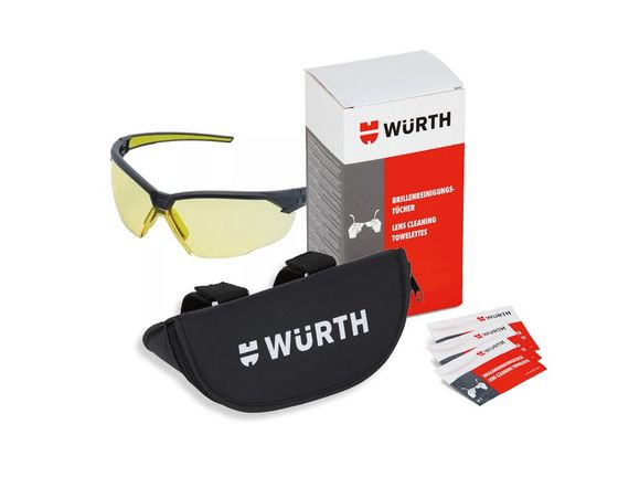 Набір окуляри захисні NASHIRA, жовті з футляром та серветками