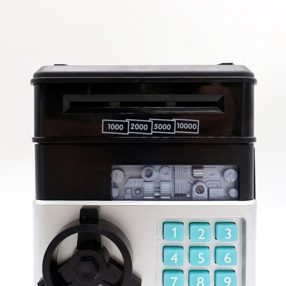 Электронная копилка-сейф с кодовым замком и купюроприемником, Черная / Детский банкомат для бумажных денег и | Зображення 7