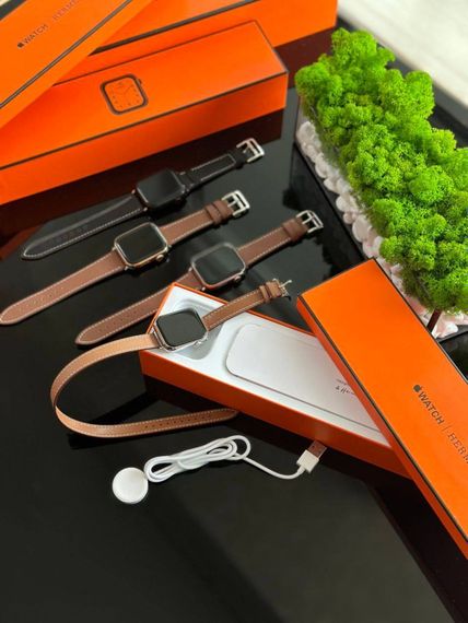 Смарт - годинник Hermes 41 мм золотий корпус, довний коричневий ремінець | Зображення 1