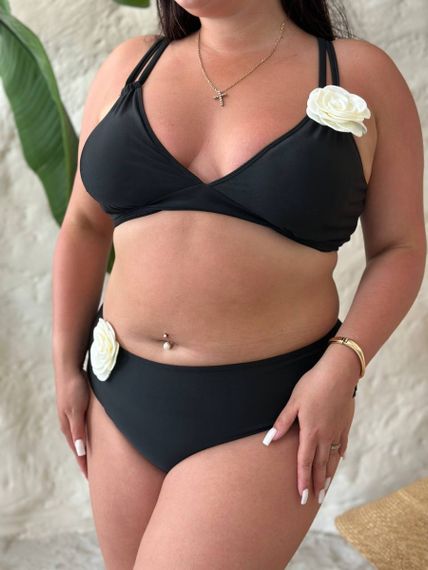 Купальник PLUS SIZE оригінального крою із квітами на топові та трусиках | Зображення 8