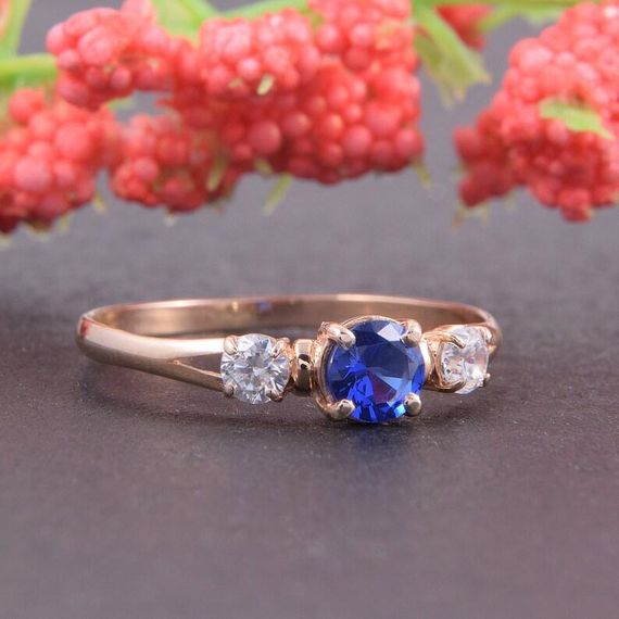 Кольцо из красного золота с синим фианитом 20 | Зображення 3