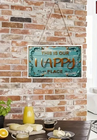 Табличка  кругла / постер  ( дерево) "This is our HAPPY place"  декор  12,7*20 | Зображення 1