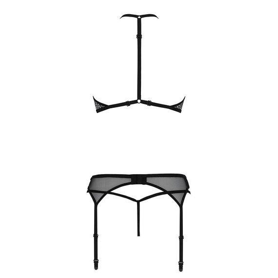 Комплект білизни Passion SATARA SET L/XL black, топ, пояс для панчіх, стрінги | Зображення 3