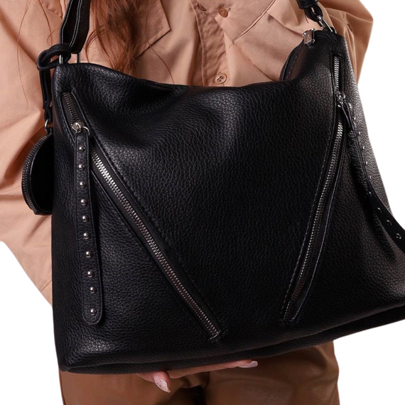 Женская сумка черная из экокожи стильная стильная 29х33х11см | Зображення 1