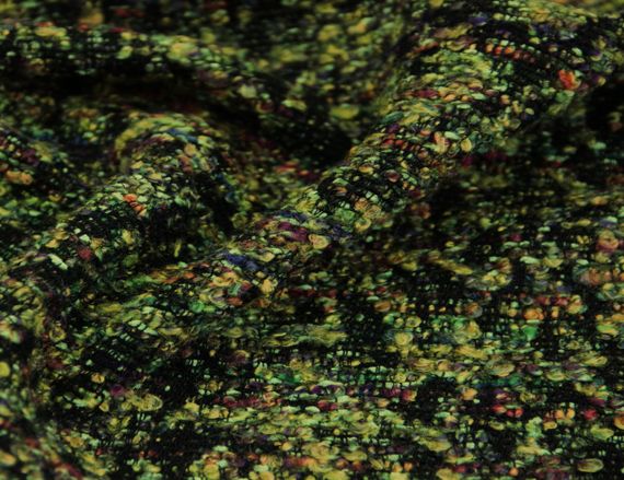 Пальтовая / костюмная шерстяная итальянская буклированая ткань зелено черно желтого цвета G 104 | Зображення 1
