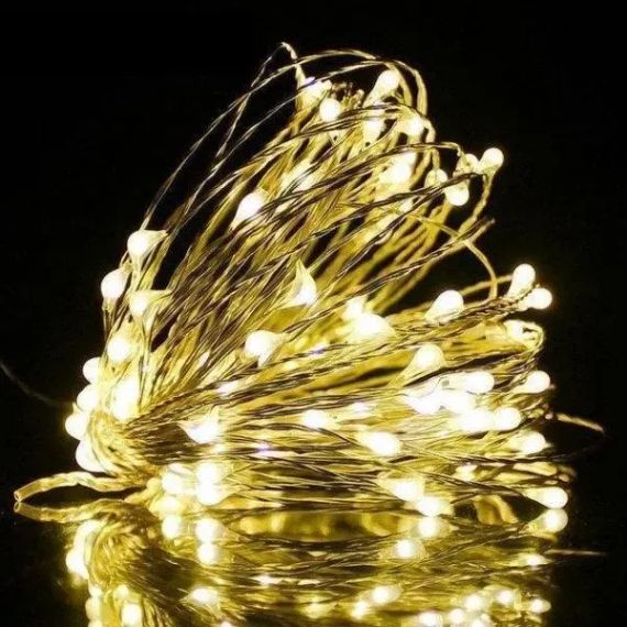 Новогодние гирлянды. Медная проволочная лампа 100LED 10м,  Теплый | Зображення 1