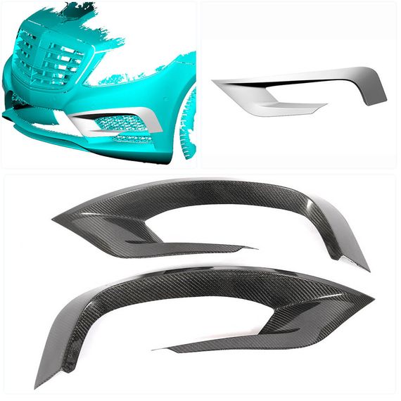 Накладки на передній бампер (для AMG-Line 2014-2017, Карбон) для Mercedes S-сlass W222 рр | Зображення 1