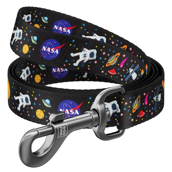 Повідець для собак нейлоновий WAUDOG Nylon, малюнок "NASA", Ш 20 мм, Дов 122 см