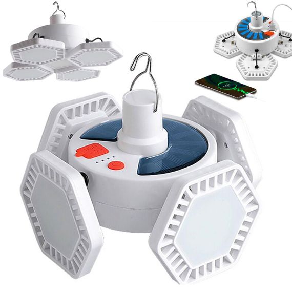 Світильник із сонячною панеллю та повербанком, до 10 годин, 5000мАг, 169LED / Кемпінговий підвісний ліхтар / Розкладна лампа з