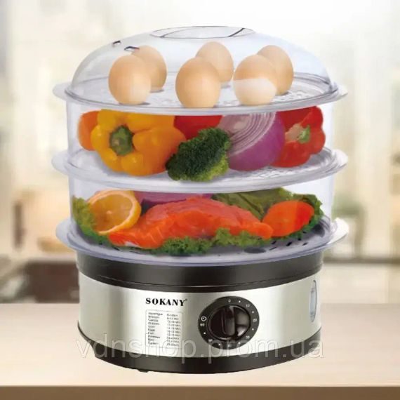 Электрическая пароварка 3-уровневая 650Вт, 11л, Sokany SK-07018 / Мантоварка электрическая / Электропароварка | Зображення 1