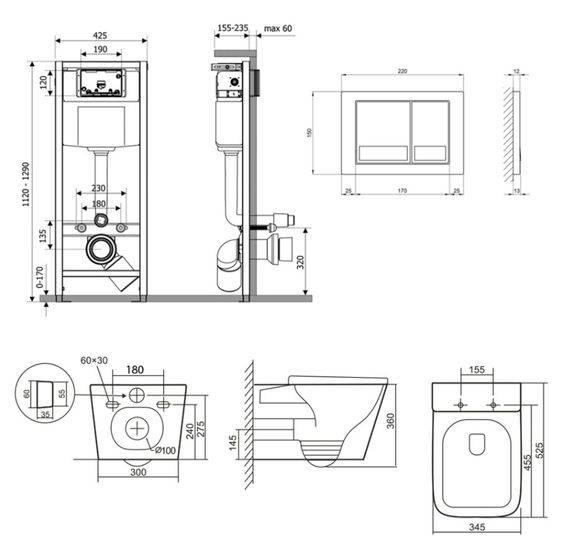 Набір Qtap Nest 4 в 1 підвісний унітаз Tern Ultra Quiet 525x345x360 + комплект інсталяції QT17332303AW47507 | Зображення 1