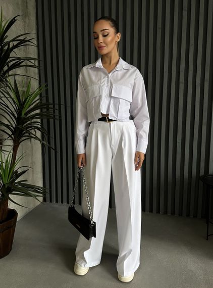 Женские широкие легкие штаны брюки палаццо со стрелками NA2012 цвет белый, размер 42/44