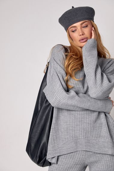 Жіночий костюм oversize у рубчик зі штанами палаццо - сірий цвет, M (є розміри) | Зображення 2