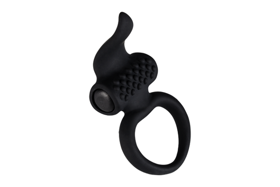 Ерекційне віброкільце Adrien Lastic Lingus Black з язичком і щіточкою для стимуляції клітора Sex Aura