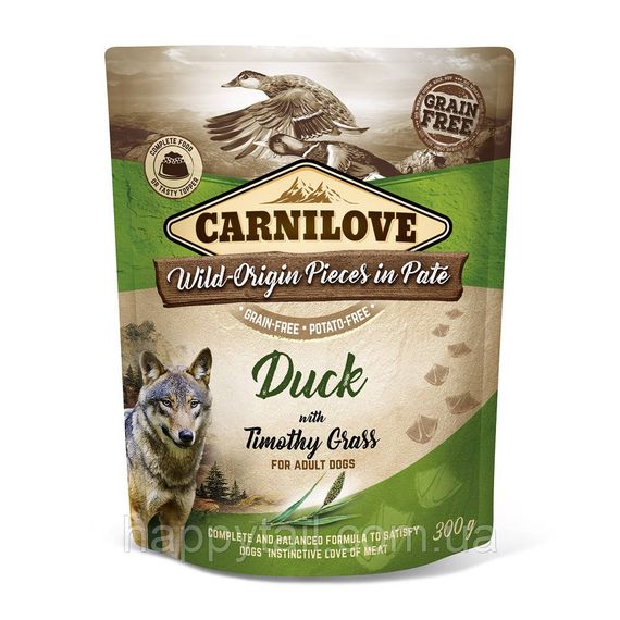 Вологий корм для собак Carnilove Pate Duck with Timothy Grass 300 г (пауч, паштет з качкою та тимофіївкою холістик)