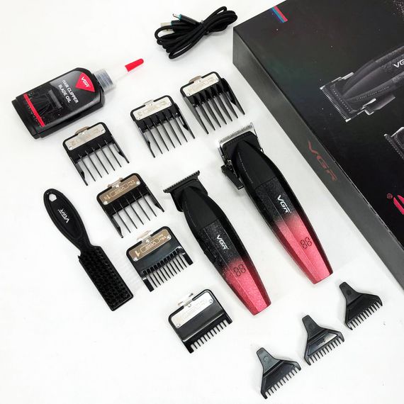 Професійний набір для стрижки волосся VGR V-640 акумуляторний Barber Combo PREMIUM. Колір: червоний | Зображення 7