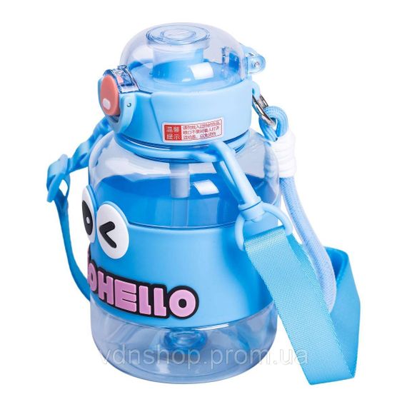 Бутылка для воды детская с трубочкой 680 мл с ручкой и ремешком Синяя HP-14-46BL | Зображення 1