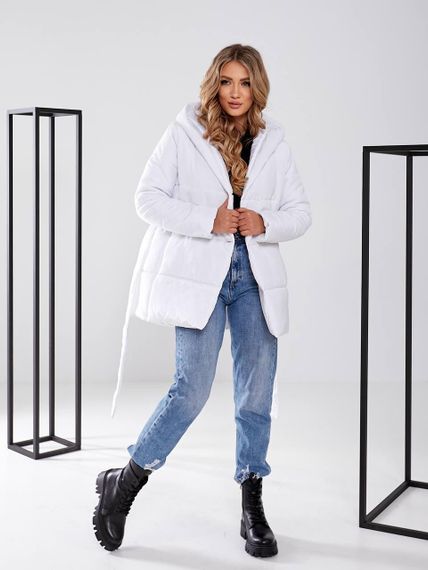Жіноча зимова куртка з поясом, арт. 505, білий | Зображення 4
