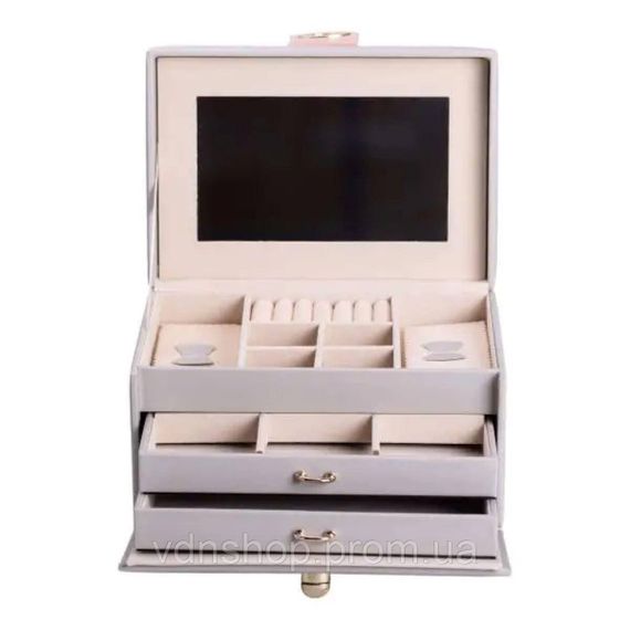 Шкатулка для украшений из эко кожи 3 яруса с зеркалом органайзер для ювелирных изделий HP-5-17G | Зображення 2