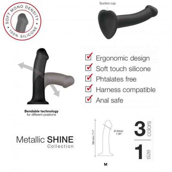 Насадка для страпону Strap-On-Me Mono Density Dildo Violet M, діам. 3,3 см, одношаровий силікон, гну | Зображення 4