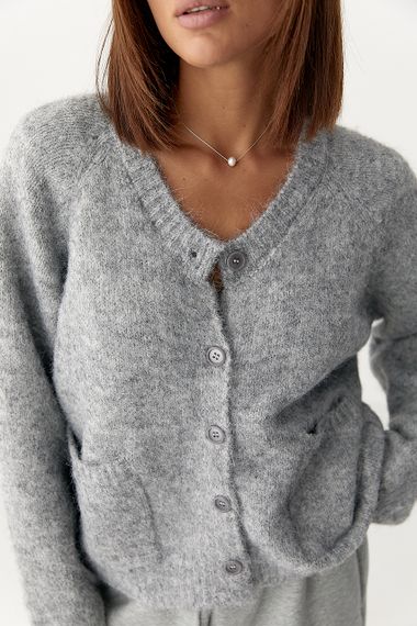 Теплий в'язаний кардиган із кишенями - сірий цвет, ONE SIZE (є розміри) | Зображення 3