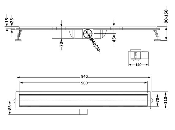 Лінійний трап Qtap Scorpio Tile900 із нержавіючої сталі, під плитку (поворотний сифон/сухий затвор) QTSCOTILE900 | Зображення 5