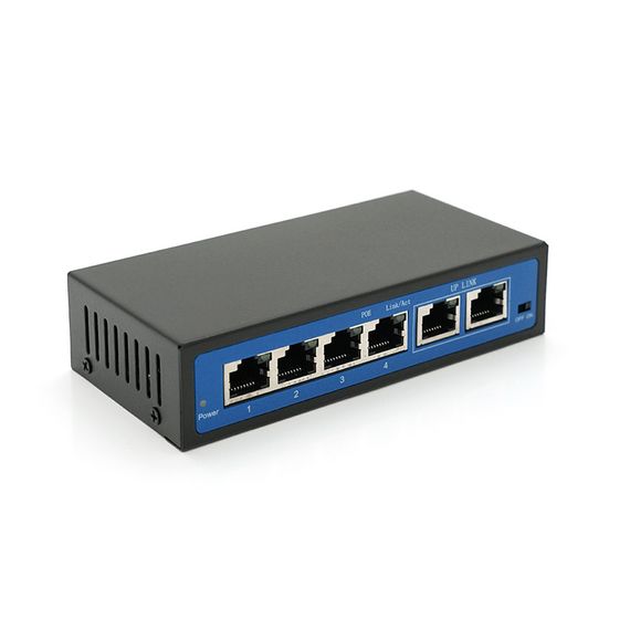 Комутатор POE 48V з 4 портами POE 100Мбіт + 2 порт Ethernet (UP-Link) 100Мбіт, корпус - метал, Black, БП у комплекті, Q18 | Зображення 1