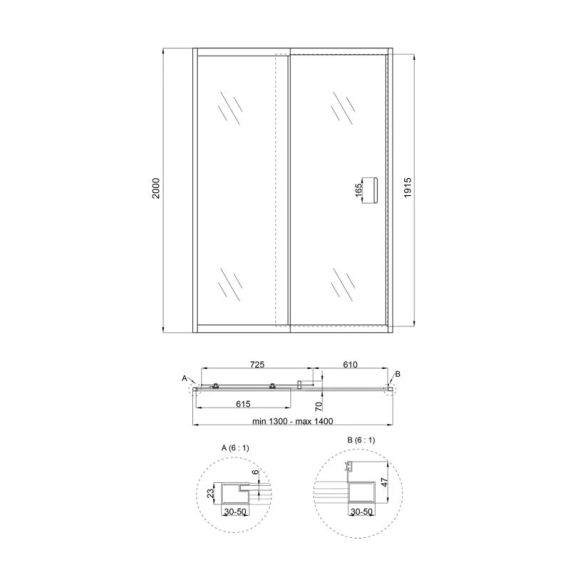 Душові двері в нішу Qtap Taurus CRM2013-14.C6 130-140x200 см, скло Clear 6 мм, покриття CalcLess | Зображення 1