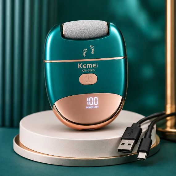 Електрична терка для п'яток, USB, Kemei KM-6865, Зелений / Електрична пилка для ніг / Електропемза від натоптишів, для педикюру | Зображення 4