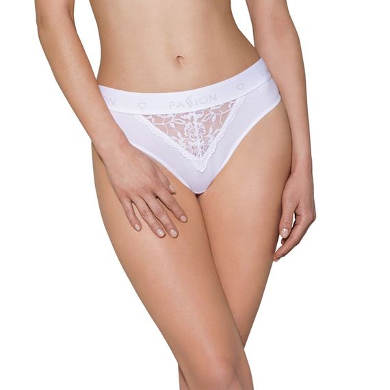 Трусики з широкою гумкою і мереживом Passion PANTIES white, M