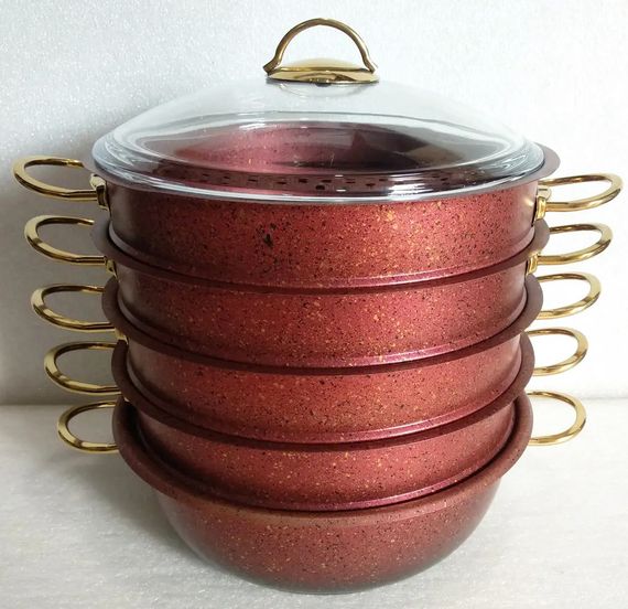 Мантоварка пароварка  O.M.S. Collection 6091-C 30см 6,4л с гранитным покрытием 6 предметов Красный (Турция) | Зображення 4