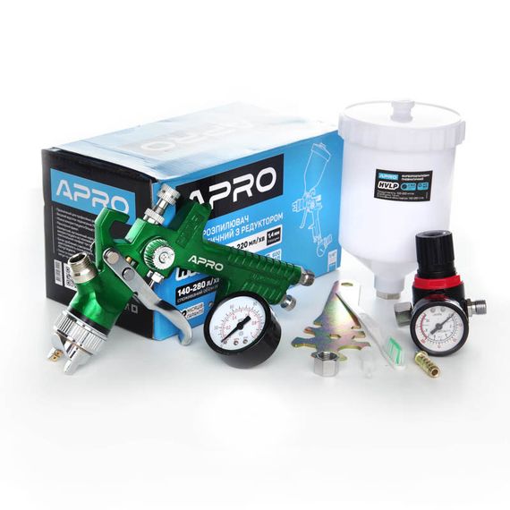 Краскораспылитель HVLP Ø1,4мм в/б пласт. 600мл с редуктором APRO | Зображення 4