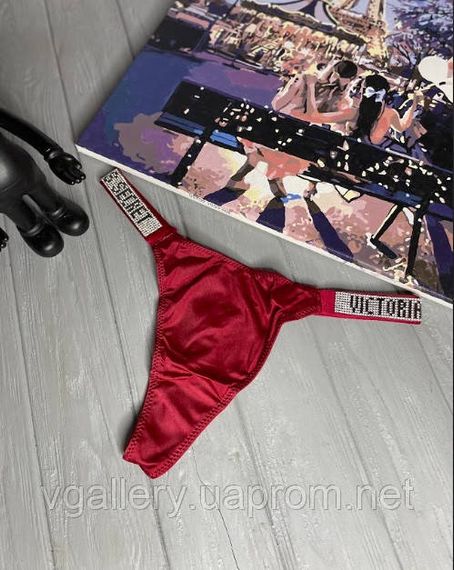 Жіночі трусики Вікторія Сікрет зі стразами, трусики стрінги Victoria's Secret, модні трусики стринги Вишневий, L | Зображення 4