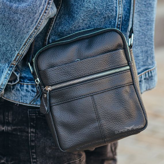 Сумка-барсетка чоловіча счерез плече шкіряна чорна Tiding Bag BON6165 | Зображення 3
