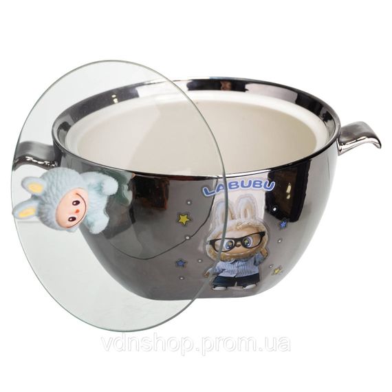 Бульонница фарфоровая Labubu с крышкой и ручками 800 (мл) Ø15 (см) Серебристый с голубым FM-34D | Зображення 2