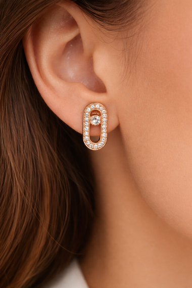 Серьги из красного золота с фианитами S-0368 | Зображення 3