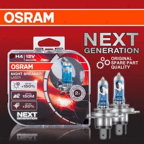 Лампа H4 12V 60/55W P43T NIGHT BREAKER LASER +150% OSRAM 64193NL-HCB-DUO