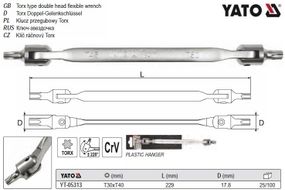 Ключ TORX 2-сторонний на шарнирах Т30хТ40 L=229 мм YATO Польща YT-05313