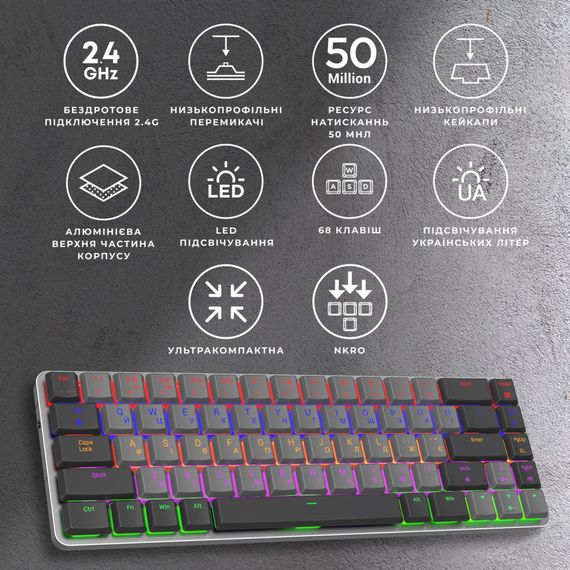 Клавіатура GamePro MK122R Red Swich Low Profile Wireless Dark Gray (MK122R) | Зображення 6