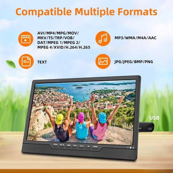 Портативний телевізор 14” SOYAR з акумулятором, тюнером DVB-T2, USB, HDMI, пультом, міні-телевізор для кухні, подорожей, авто | Зображення 4