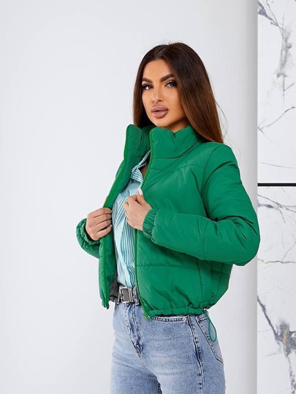 Женская короткая легкая весення куртка на молнии без капюшона  CU377 цвет зеленый, размер 46/48 | Зображення 4