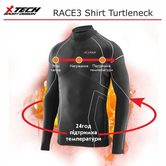 Термокофта з комірцем (лонгслів) X TECH Maglia Race 3 Munica Lunga  lupetto Nero XXL/XXXL Чорна | Зображення 8