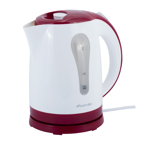 Електрочайник 1,8л 1850-2200W пластик (диск) білий/червоний 1715R KAMILLE