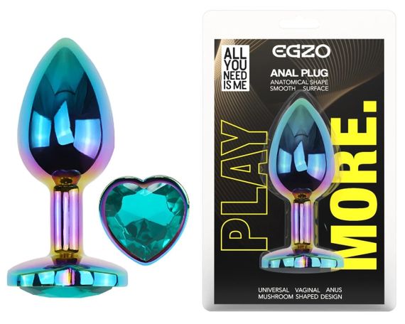Анальна пробка EGZO Multicolor Heart Plug M з кристалом, райдужне покриття Sex Aura