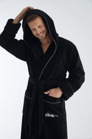 Чоловічий халат Nusa 1320 з капюшоном Чорний, 2XL